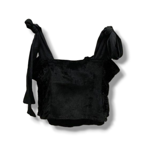 Free People Trapped In Your Love Black Velvet Crop Top Size M Medium - Picture 3 of 7